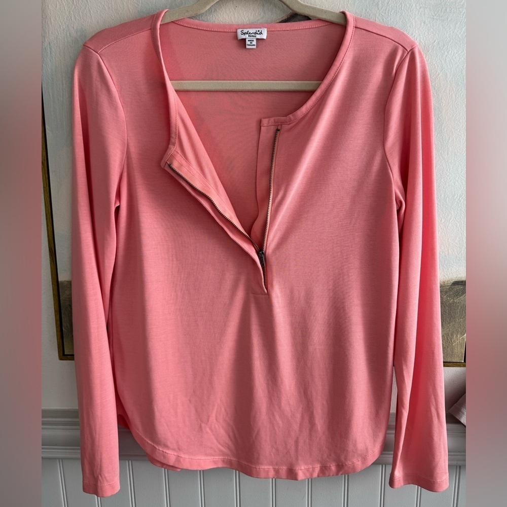 SPLENDID Coral Pink Long Sleeve Zipper Henley Blouse Size Small
